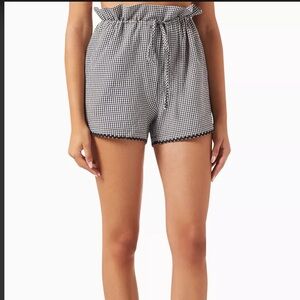 Solid & Striped Black & White Gingham Print Paper Bag Waist Shorts, Medium